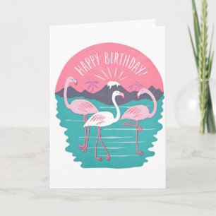 Cartão de Feliz Aniversário Flamingos Letterpress