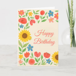 Cartão de Feliz Aniversário Floral Para Ela