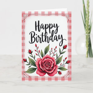 Cartão de Feliz Aniversário Gingham