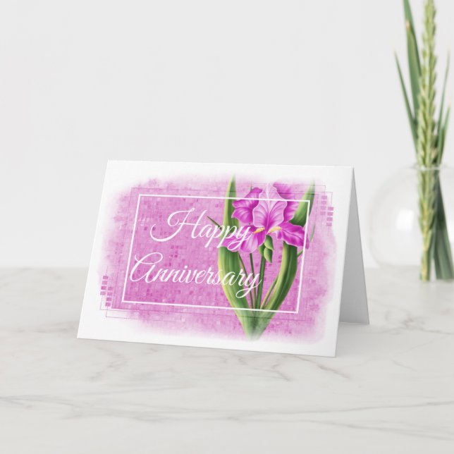 Cartão de Feliz Aniversário - Íris Rosa d1 (Frente)
