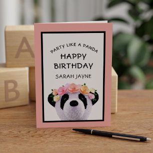 Cartão de Feliz Aniversário Menina Urso Panda Fofa
