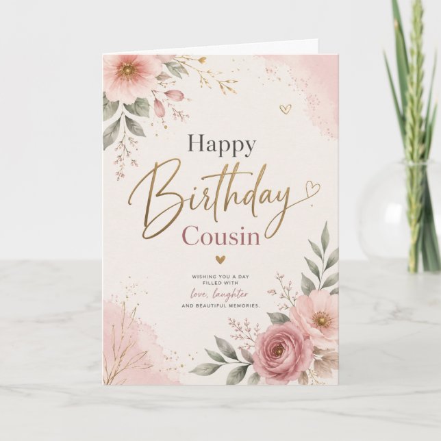 Cartão de Feliz Aniversário para Prima com Floral  (Frente)