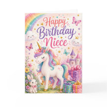 Cartão de Feliz Aniversário Sobrinha Unicórnio Mág
