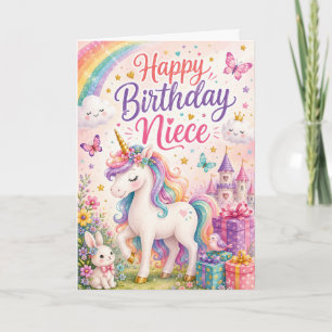 Cartão de Feliz Aniversário Sobrinha Unicórnio Mág