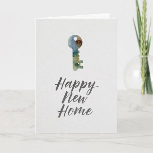 Cartão de Feliz Ano Novo em Casa com Aquarela Mini
