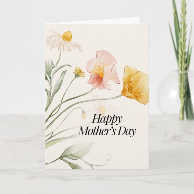 Cartão de Feliz Dia das Mães com flores clássicas (Frente)