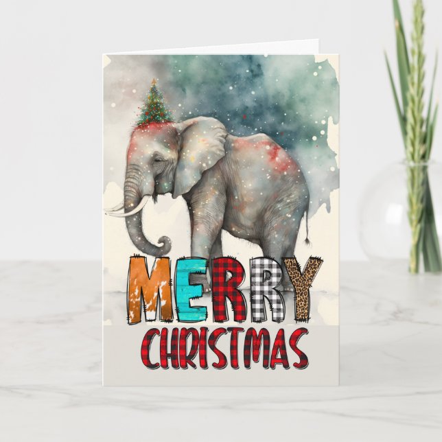 Cartão de Feliz Natal Elefante Feliz (Frente)
