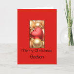 Cartão de Feliz Natal para Godson<br><div class="desc">Natal é a época para festejar e celebrar: Feliz Natal! Surpreenda os seus mais próximos e queridos amigos, colegas de trabalho, vizinhos ou até mesmo o seu chefe com um cartão especial. Muitos designs diferentes estão disponíveis: de um cartão de fotografia de colagem moderno, ornamentos mistos e paisagens de inverno,...</div>