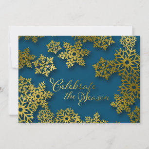 Cartão de Feriado Celebra os Flocos de Neve Dourad
