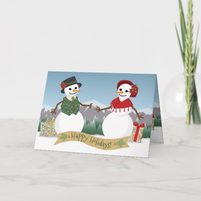 Cartão de Feriado de Boneca de Papel Snowmen (Frente)