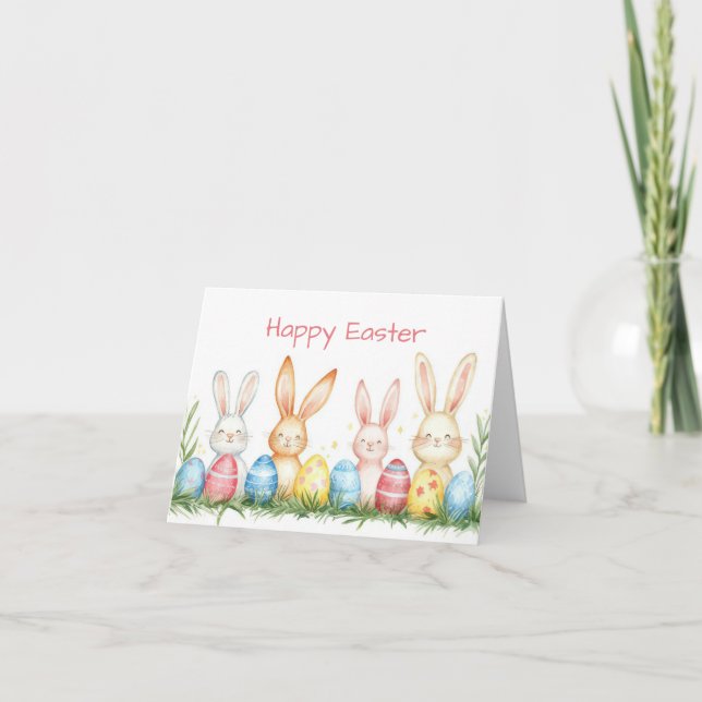 Cartão de Feriado de Bunnies de Páscoa bonito com  (Frente)