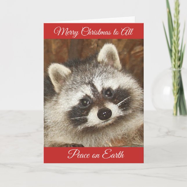 Cartão de Feriado de Cartões de natal Raccoon Pixi (Frente)