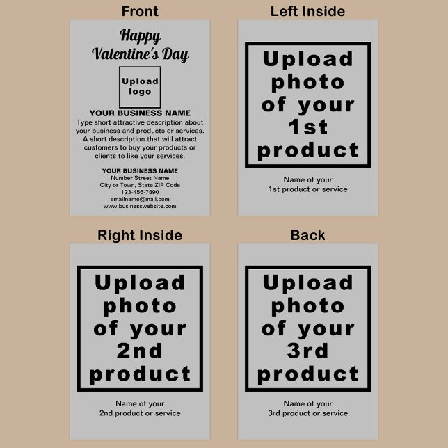 Cartão de Feriado de Cinza de Negócio Folheado (Gray folded holiday card for Valentine with your business brand and products or services.)