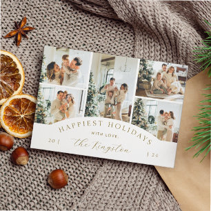 Cartão de Feriado de Colagem de Fotografias Dourad