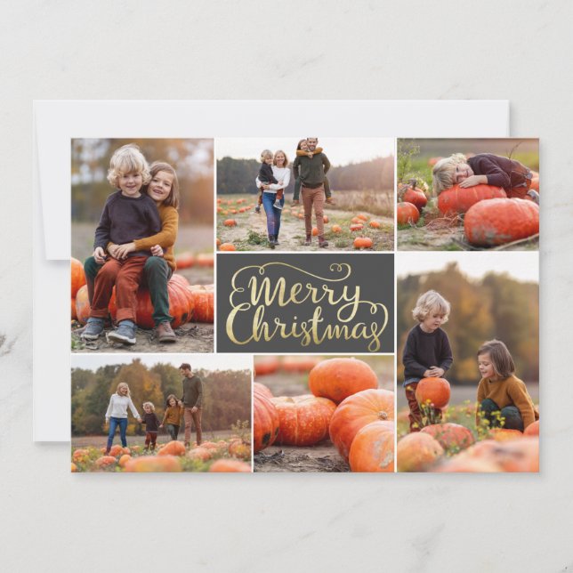 Cartão de Feriado de Colagem de Natal Merry-Script (Frente)