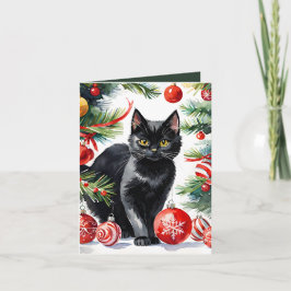 Cartão de Feriado de Cores Aquáticas de Natal Meow