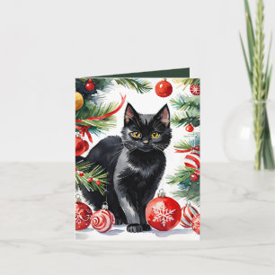 Cartão de Feriado de Cores Aquáticas de Natal Meow