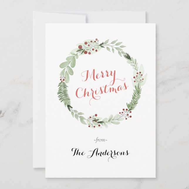 Cartão de Feriado de Feriado de Wreath de Watercol (Frente)