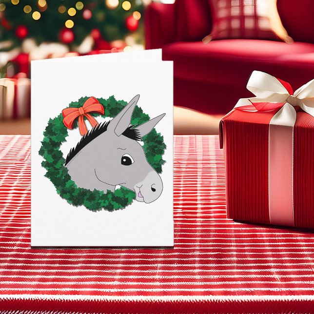 Cartão de Feriado de Férias Folheto de Natal Cute  (Cute Donkey Christmas Wreath Folded Holiday Card)