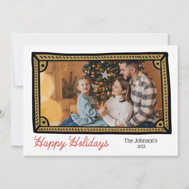 Cartão de Feriado de Foto de Quadro de Doodle (Frente)