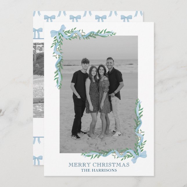 Cartão de Feriado de Foto Garland, Arco Azul de Ág (Frente/Verso)