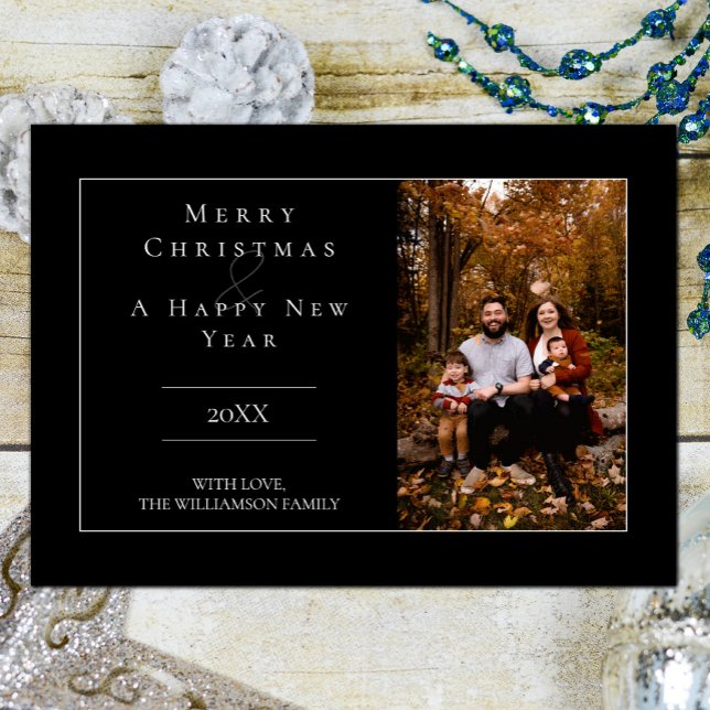 Cartão de Feriado de Foto Minimalista Moderno Pret (Black Modern Minimalist Photo Holiday Card)