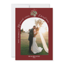 Cartão de Feriado de Foto Mistletodo Watercolor Re