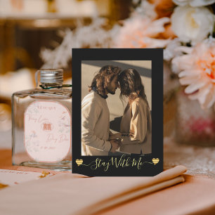 Cartão de Feriado de Foto Preto para Corações Dour