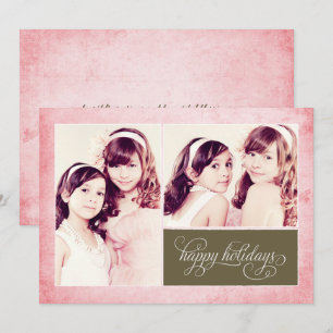 Cartão de Feriado de Foto Rosa Orgânico Grunge 2