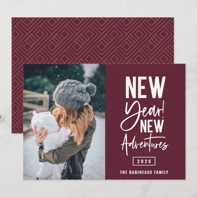 Cartão de Feriado de Fotografia para Novas Aventur (Frente/Verso)