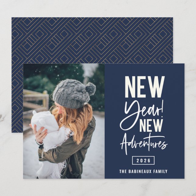 Cartão de Feriado de Fotografia para Novas Aventur (Frente/Verso)