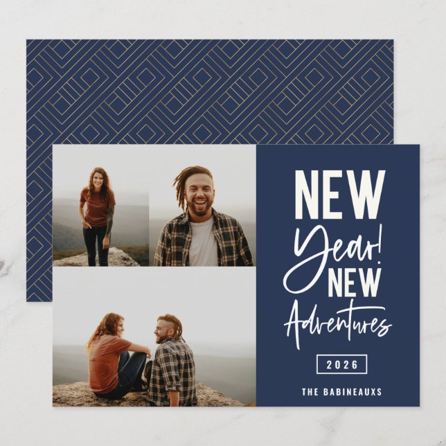 Cartão de Feriado de Fotografia para Novas Aventur (Frente/Verso)