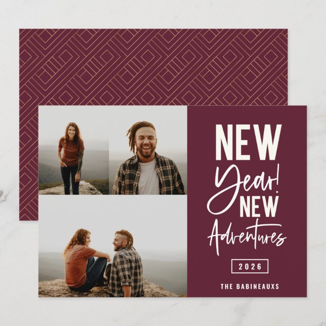 Cartão de Feriado de Fotografia para Novas Aventur (Frente/Verso)