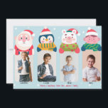 Cartão de Feriado de Fotos de 4 Caracteres de Nata<br><div class="desc">Um cartão de quatro fotos, representado por Papais noeis, um pinguim, um urso e um quadro de elfo, sobre fundo de neve. (Vetor de banner criado por pikisuperstar - www.freepik.com). (Foto infantil criada por master1305 - www.freepik.com). O cartão é fácil de personalizar com suas opções de texto, fonte, cor da...</div>