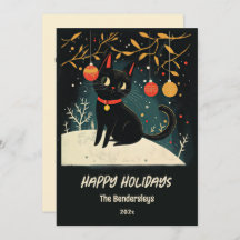 Cartão de Feriado de Gato Preto Retroativo