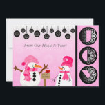 Cartão de Feriado de Joy Snowman Rosa Personalizad<br><div class="desc">Se você ama homens de neve você vai adorar este cartão de feriado design de boneco de neve bonito que é fácil de personalizar com sua escolha de texto e seus nomes. Neves em um fundo bonito de floco de neve rosa e bolas de fenda pretas de neve com texto...</div>