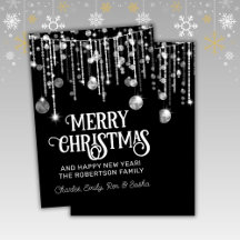 Cartão de Feriado de Natal à Luz Branca Preta