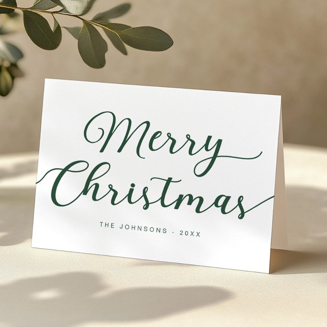 Cartão de Feriado de Natal Dobrado em um Roteiro V (Green Script Christmas Card)