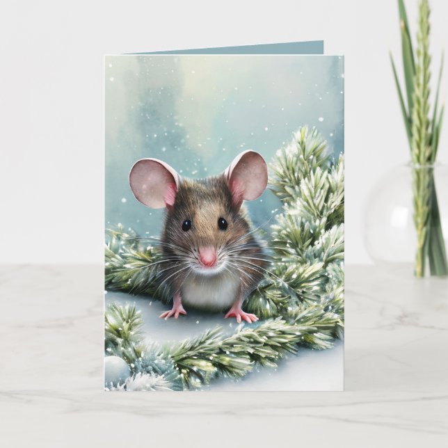 Cartão de Feriado de Natal para Rato Cute com Aqua (Frente)
