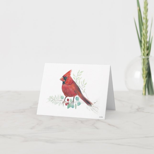 Cartão de Feriado de Pássaro Vermelho Cardinal (Frente)