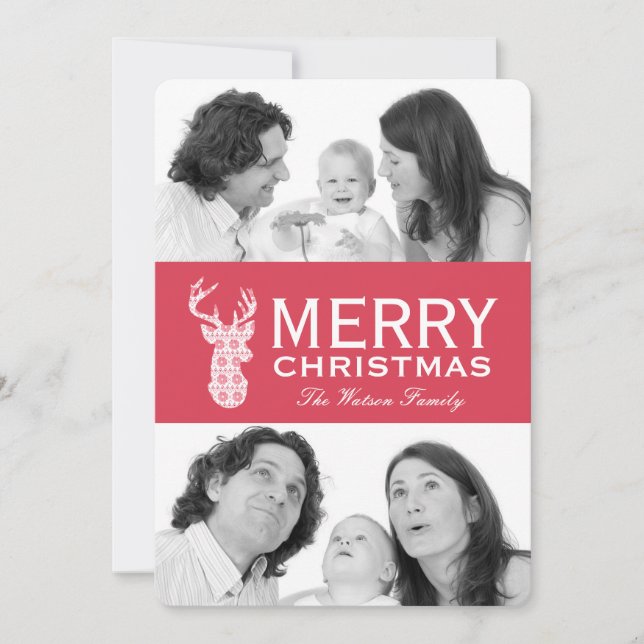 Cartão de Feriado de Reindeer de Natal do Winter K (Frente)