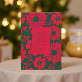 Cartão de Feriado de Vintagem Floral Verde Vermelh