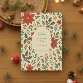 Cartão de Feriado Floral de Cores Aquáticas Vermel