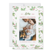 Cartão de Feriado Holly Berries, com Aquarela de N