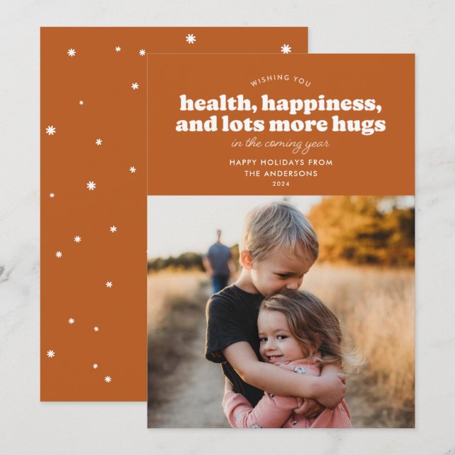 Cartão de Feriado (Rust) De Muitos Mais Hugs (Frente/Verso)