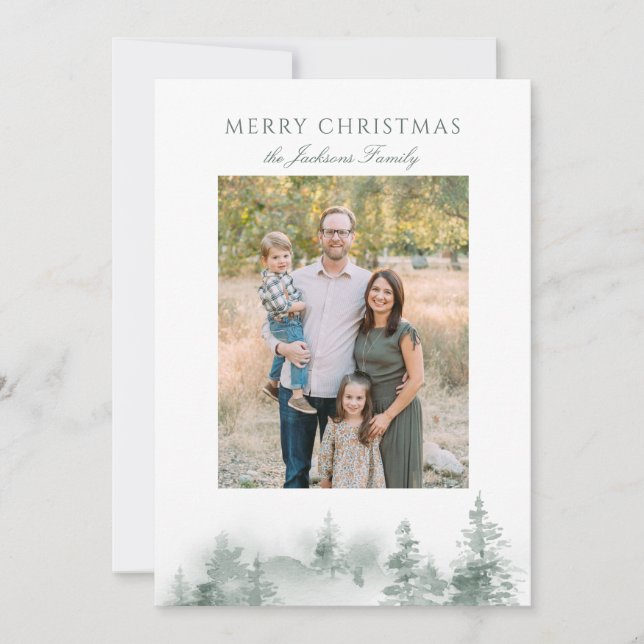 Cartão de Feriado Verde Elegante para Árvores de A (Frente)