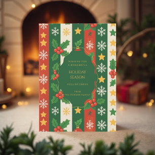Cartão de Feriado Verde Vermelho Cinzento Branco S