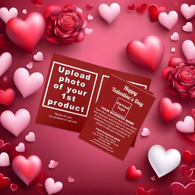 Cartão de Feriado Vermelho de Namorados Comercial (Front and inside of business Valentine folded holiday red card.)