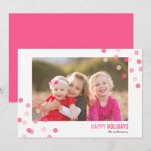 Cartão de Feriados Feliz de Foto Confetti Rosa Col
