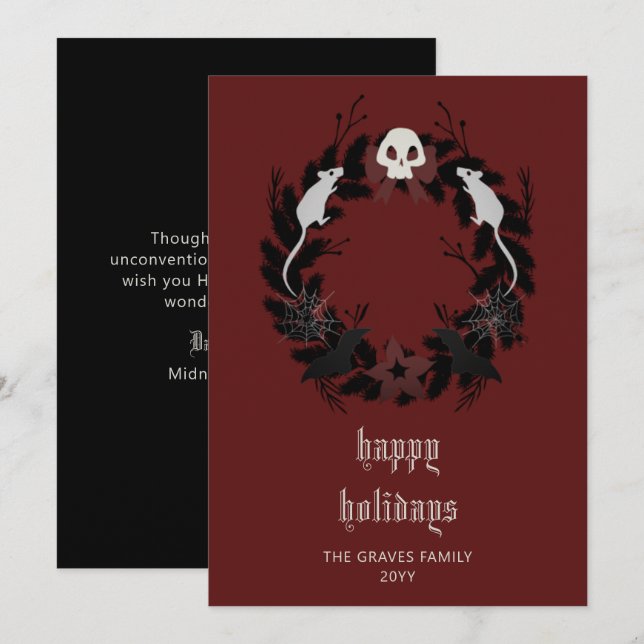 Cartão de Feriados Felizes de Feriados Gothic Blac (Frente/Verso)